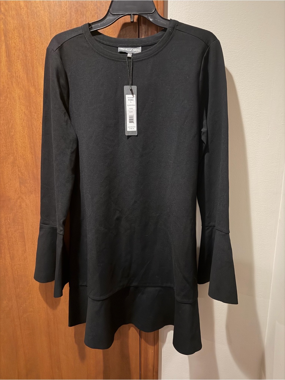 Sz L Michael Stars Black Bell-Sleeve Dress